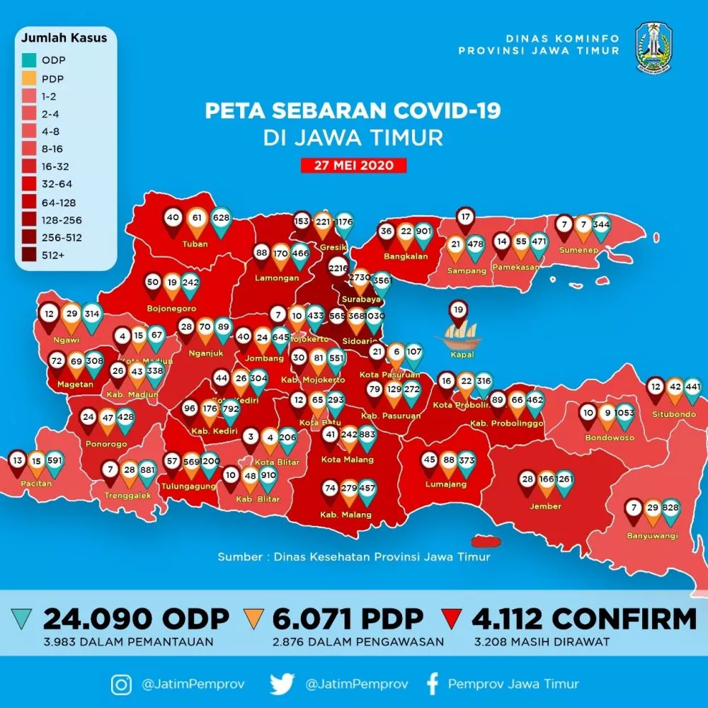 Di Jatim, Pasien Positif Covid-19 Terus Bertambah