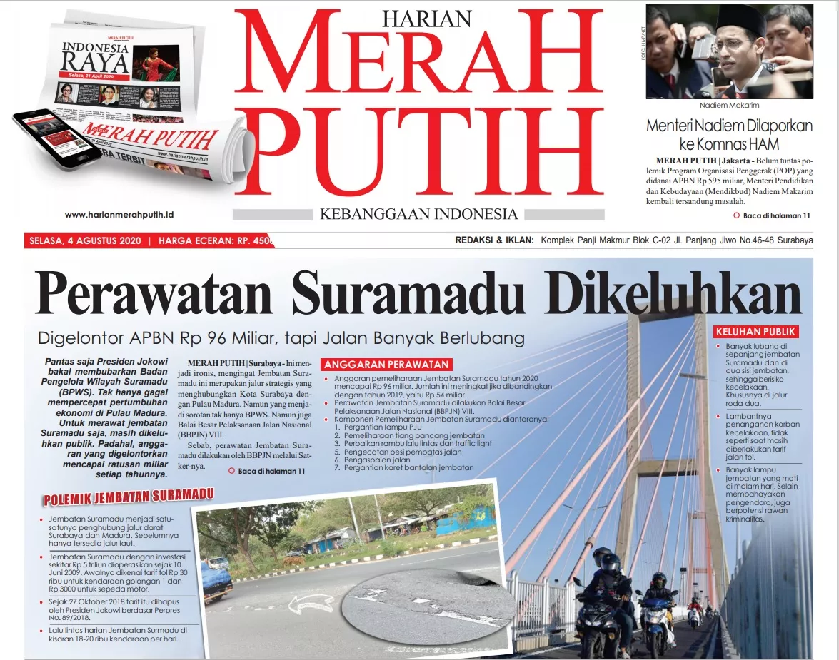 Banyak Jalan Berlubang di Suramadu, Keselamatan Publik Terancam