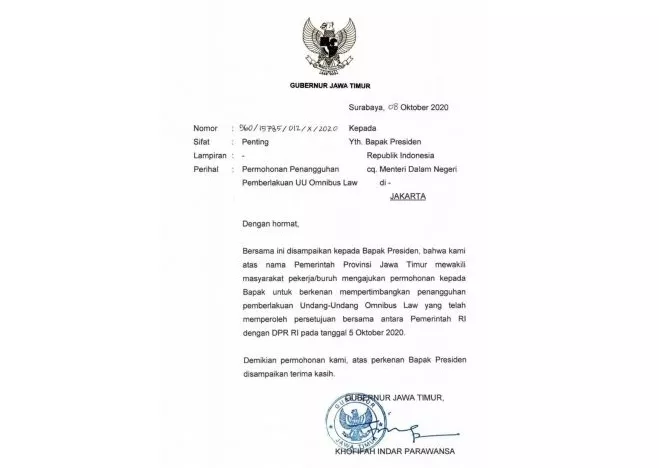Bersurat ke Jokowi, Gubernur Khofifah Penuhi Tuntutan Buruh Jatim