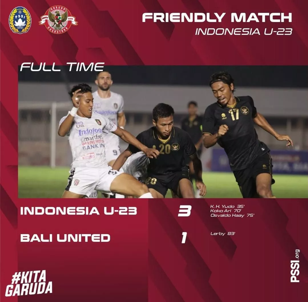 Timnas U-23 Menang 3-1 atas Bali United