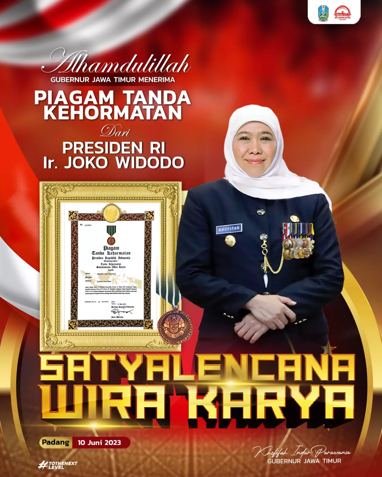 Gubernur Khofifah Raih Penghargaan Tanda Kehormatan Satyalancana Wirakarya Dari Presiden RI