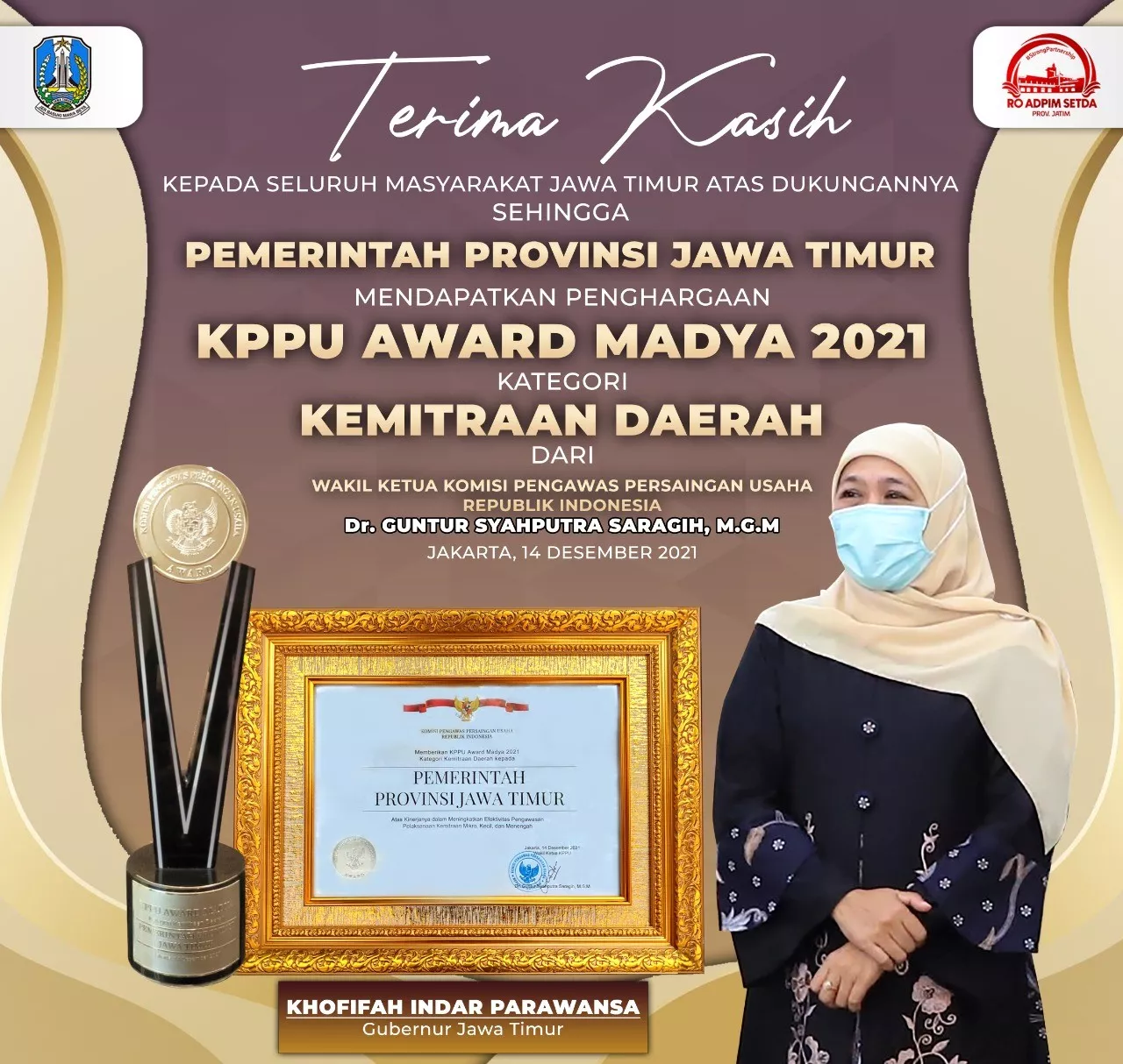 Jatim Sabet Anugerah KPPU Award 2021 Dua Tahun Berturut-Turut