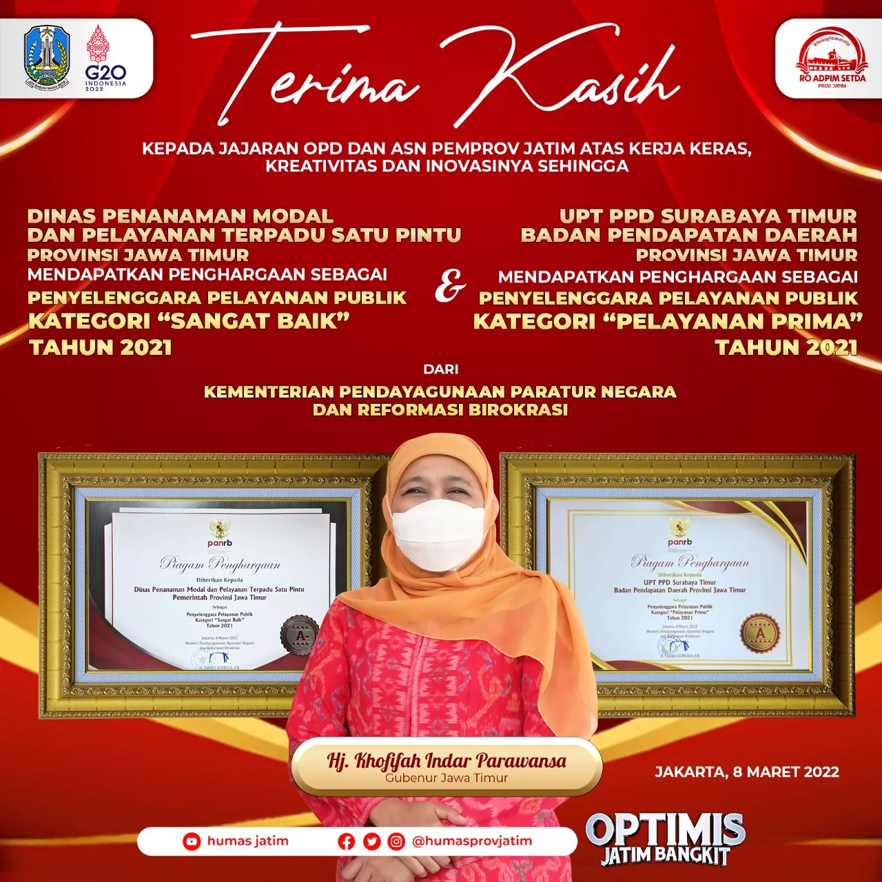 Mantap Jiwa! Pemprov Jatim Sabet Dua Penghargaan Pelayanan Publi
