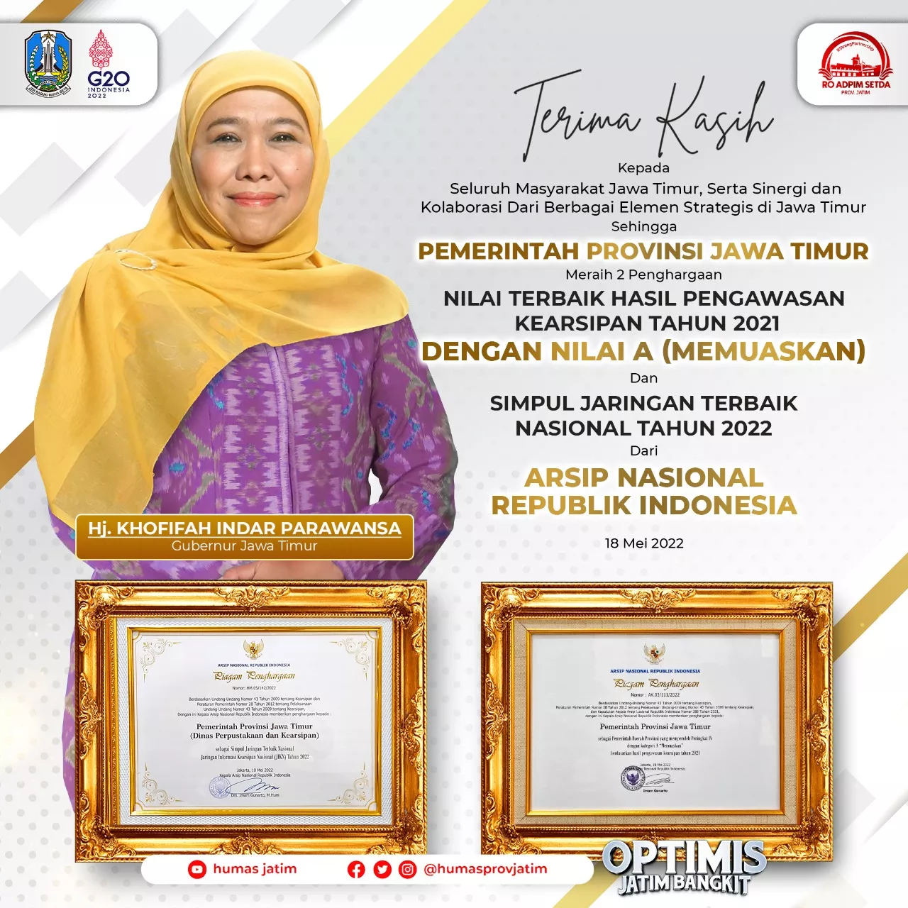 Jatim Raih Dua Penghargaan Dari Arsip Nasional RI
