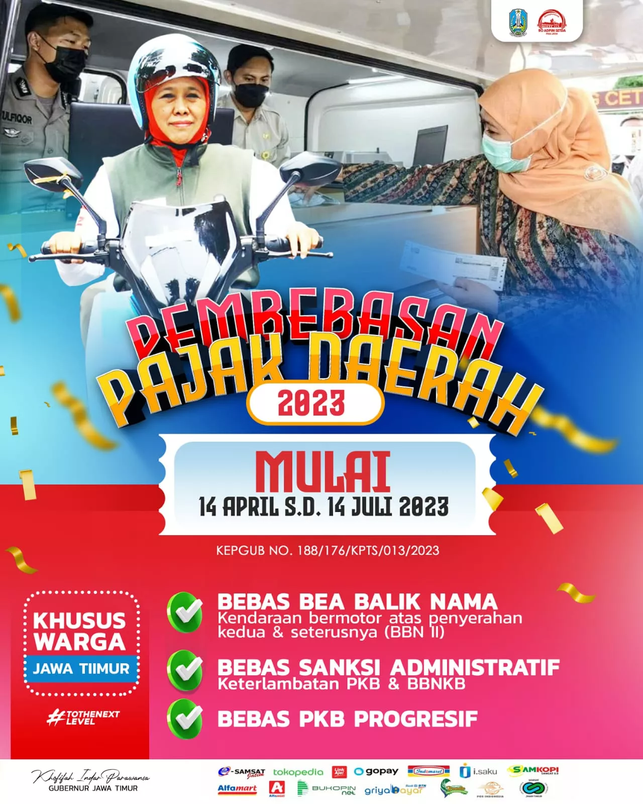 Kabar Gembira, Gubernur Khofifah Berlakukan Pemutihan Pajak Kendaraan Selama 120 Hari